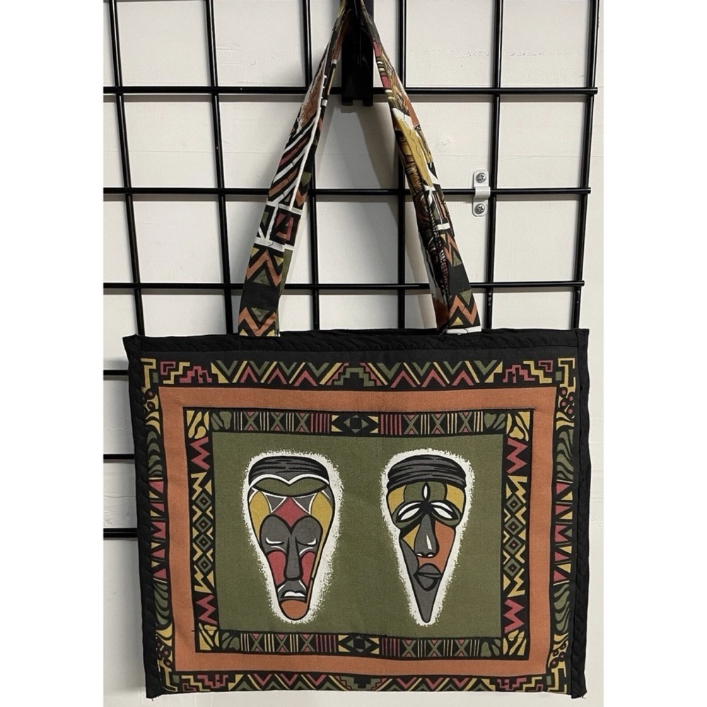 Unbranded Tribal Print Tote Shoulder Bag Black Orange 12" x 15" x 1"